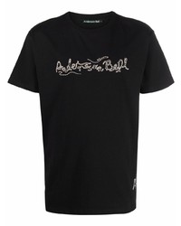 schwarzes besticktes T-Shirt mit einem Rundhalsausschnitt von Andersson Bell