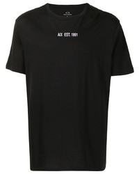 schwarzes besticktes T-Shirt mit einem Rundhalsausschnitt von Armani Exchange