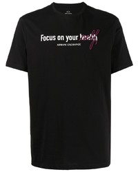 schwarzes besticktes T-Shirt mit einem Rundhalsausschnitt von Armani Exchange