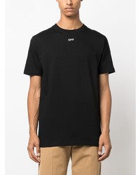 schwarzes besticktes T-Shirt mit einem Rundhalsausschnitt von Off-White