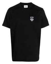 schwarzes besticktes T-Shirt mit einem Rundhalsausschnitt von ARTE