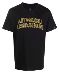 schwarzes besticktes T-Shirt mit einem Rundhalsausschnitt von Automobili Lamborghini