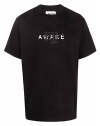 schwarzes besticktes T-Shirt mit einem Rundhalsausschnitt von Awake NY