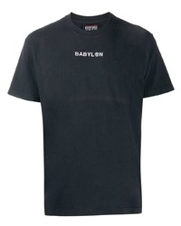 schwarzes besticktes T-Shirt mit einem Rundhalsausschnitt von Babylon LA