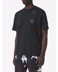 schwarzes besticktes T-Shirt mit einem Rundhalsausschnitt von Burberry