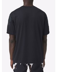 schwarzes besticktes T-Shirt mit einem Rundhalsausschnitt von Burberry