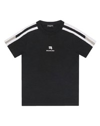 schwarzes besticktes T-Shirt mit einem Rundhalsausschnitt von Balenciaga