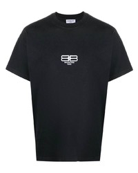 schwarzes besticktes T-Shirt mit einem Rundhalsausschnitt von Balenciaga