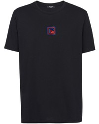 schwarzes besticktes T-Shirt mit einem Rundhalsausschnitt von Balmain