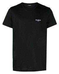schwarzes besticktes T-Shirt mit einem Rundhalsausschnitt von Balmain
