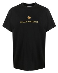 schwarzes besticktes T-Shirt mit einem Rundhalsausschnitt von BEL-AIR ATHLETICS