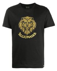 schwarzes besticktes T-Shirt mit einem Rundhalsausschnitt von Billionaire