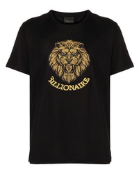 schwarzes besticktes T-Shirt mit einem Rundhalsausschnitt von Billionaire