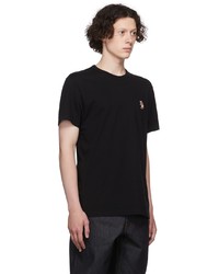 schwarzes besticktes T-Shirt mit einem Rundhalsausschnitt von MAISON KITSUNÉ