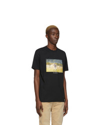 schwarzes besticktes T-Shirt mit einem Rundhalsausschnitt von Marcelo Burlon County of Milan