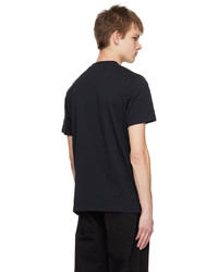 schwarzes besticktes T-Shirt mit einem Rundhalsausschnitt von Raf Simons