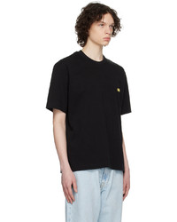schwarzes besticktes T-Shirt mit einem Rundhalsausschnitt von Solid Homme