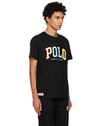 schwarzes besticktes T-Shirt mit einem Rundhalsausschnitt von Polo Ralph Lauren