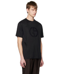 schwarzes besticktes T-Shirt mit einem Rundhalsausschnitt von Giorgio Armani