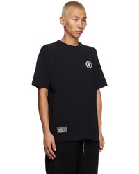 schwarzes besticktes T-Shirt mit einem Rundhalsausschnitt von AAPE BY A BATHING APE