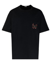 schwarzes besticktes T-Shirt mit einem Rundhalsausschnitt von Bode