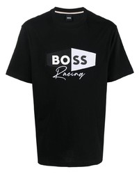 schwarzes besticktes T-Shirt mit einem Rundhalsausschnitt von BOSS