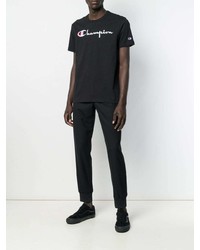 schwarzes besticktes T-Shirt mit einem Rundhalsausschnitt von Champion