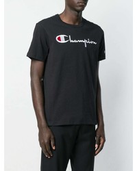 schwarzes besticktes T-Shirt mit einem Rundhalsausschnitt von Champion