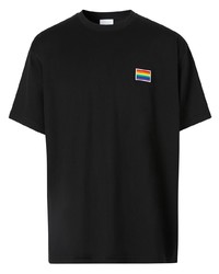 schwarzes besticktes T-Shirt mit einem Rundhalsausschnitt von Burberry