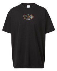 schwarzes besticktes T-Shirt mit einem Rundhalsausschnitt von Burberry