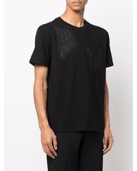 schwarzes besticktes T-Shirt mit einem Rundhalsausschnitt von Valentino