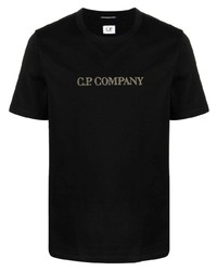 schwarzes besticktes T-Shirt mit einem Rundhalsausschnitt von C.P. Company