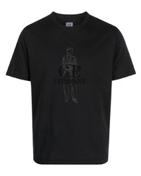schwarzes besticktes T-Shirt mit einem Rundhalsausschnitt von C.P. Company