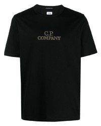 schwarzes besticktes T-Shirt mit einem Rundhalsausschnitt von C.P. Company