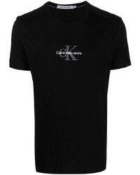 schwarzes besticktes T-Shirt mit einem Rundhalsausschnitt von Calvin Klein Jeans