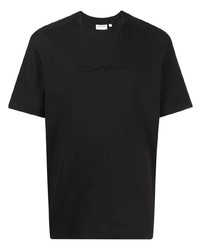 schwarzes besticktes T-Shirt mit einem Rundhalsausschnitt von Calvin Klein