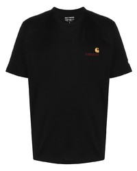 schwarzes besticktes T-Shirt mit einem Rundhalsausschnitt von Carhartt WIP