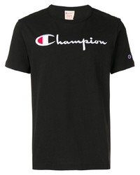 schwarzes besticktes T-Shirt mit einem Rundhalsausschnitt von Champion