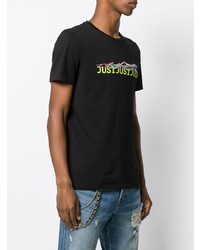 schwarzes besticktes T-Shirt mit einem Rundhalsausschnitt von Just Cavalli