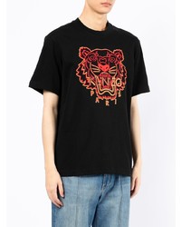schwarzes besticktes T-Shirt mit einem Rundhalsausschnitt von Kenzo