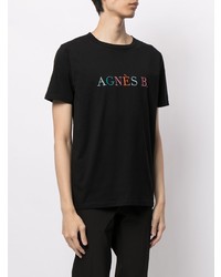 schwarzes besticktes T-Shirt mit einem Rundhalsausschnitt von agnès b.