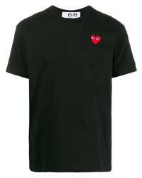 schwarzes besticktes T-Shirt mit einem Rundhalsausschnitt von Comme Des Garcons Play