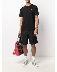 schwarzes besticktes T-Shirt mit einem Rundhalsausschnitt von Comme Des Garcons Play