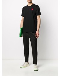 schwarzes besticktes T-Shirt mit einem Rundhalsausschnitt von Comme Des Garcons Play