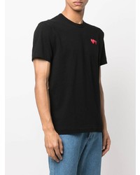 schwarzes besticktes T-Shirt mit einem Rundhalsausschnitt von Comme Des Garcons Play