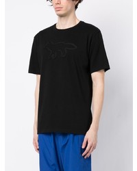 schwarzes besticktes T-Shirt mit einem Rundhalsausschnitt von MAISON KITSUNÉ