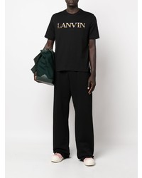 schwarzes besticktes T-Shirt mit einem Rundhalsausschnitt von Lanvin