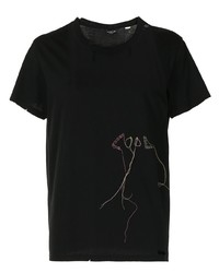 schwarzes besticktes T-Shirt mit einem Rundhalsausschnitt von COOL T.M
