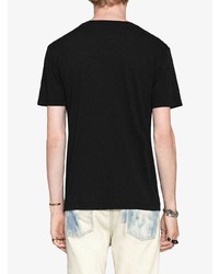 schwarzes besticktes T-Shirt mit einem Rundhalsausschnitt von Gucci
