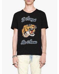 schwarzes besticktes T-Shirt mit einem Rundhalsausschnitt von Gucci